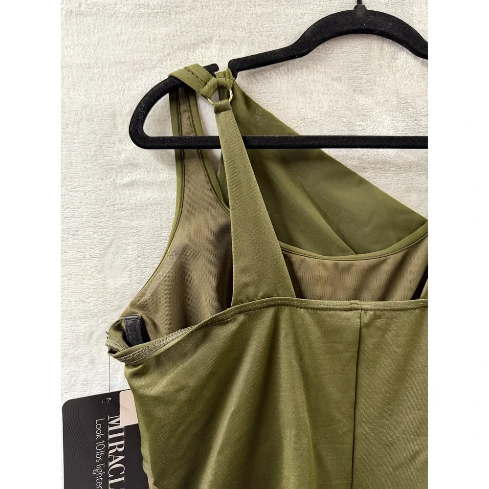 Miraclesuit Womens AZURA One Shoulder Mesh One Piece Swimsuit Nori Sz 16 $172
